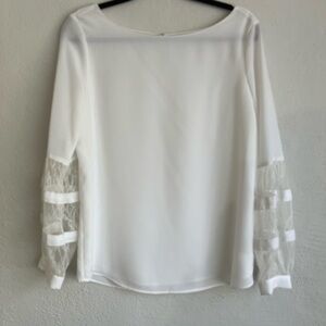 Calvin Klein Woman White Long Sleeve Lace Sleeve Blouse, Size Small